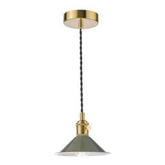Hadano 1 Light Pendant Natural Brass With Olive Green Shade