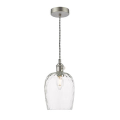 Hadano Pendant Antique Chrome With Dimpled Glass Shade