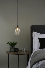 Hadano Pendant Antique Chrome With Dimpled Glass Shade