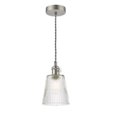 Hadano Pendant Antique Chrome With Ribbed Glass Shade