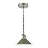 Hadano 1 Light Pendant Antique Chrome With Olive Green Shade