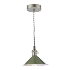 Hadano 1 Light Pendant Antique Chrome With Olive Green Shade