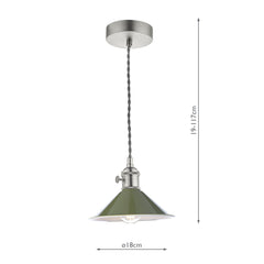 Hadano 1 Light Pendant Antique Chrome With Olive Green Shade