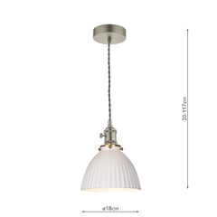Hadano Pendant Antique Chrome & Ceramic Domed Shade