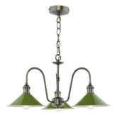 Hadano 3 Light Pendant Antique Chrome and Matt Green