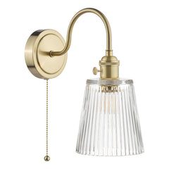 Hadano Wall Light Brass With Clear Ribbed Glass Shade