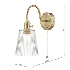 Hadano Wall Light Brass With Clear Ribbed Glass Shade