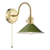Hadano Wall Light Natural Brass With Olive Green Shade