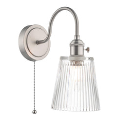Hadano Wall Light Antique Chrome With Clear Ribbed Glass Shade