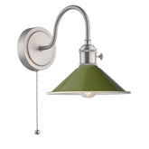 Hadano Wall Light Antique Chrome With Olive Green Shade