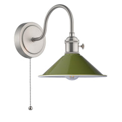 Hadano Wall Light Antique Chrome With Olive Green Shade