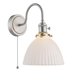 Hadano Wall Light Antique Chrome & Ceramic Domed Shade
