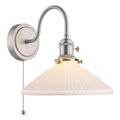 Hadano Wall Light Antique Chrome & Ceramic Shallow Shade