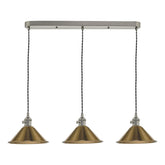 Hadano 3 Light Antique Chrome Suspension With Aged Brass Shades