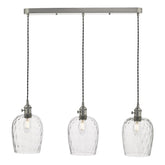 Hadano 3 Light Antique Chrome Suspension With Dimpled Glass Shades