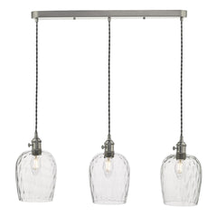 Hadano 3 Light Antique Chrome Suspension With Dimpled Glass Shades