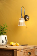 Hadano Wall Light Antique Chrome and Ribbed Glass