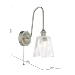Hadano Wall Light Antique Chrome and Ribbed Glass