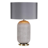Helicon Table Lamp Grey Ribbed Glass and Antique Brass With Shade