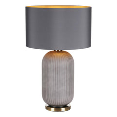 Helicon Table Lamp Grey Ribbed Glass and Antique Brass With Shade