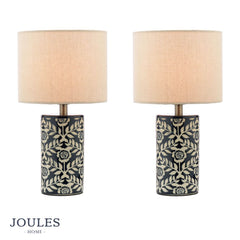 Joules Highclere Twin Pack Table Lamp Blue Ceramic With Shade