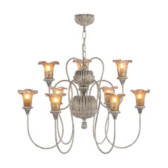 Honfleur 9 Light Chandelier Grey/Gold with Tobacco Glass