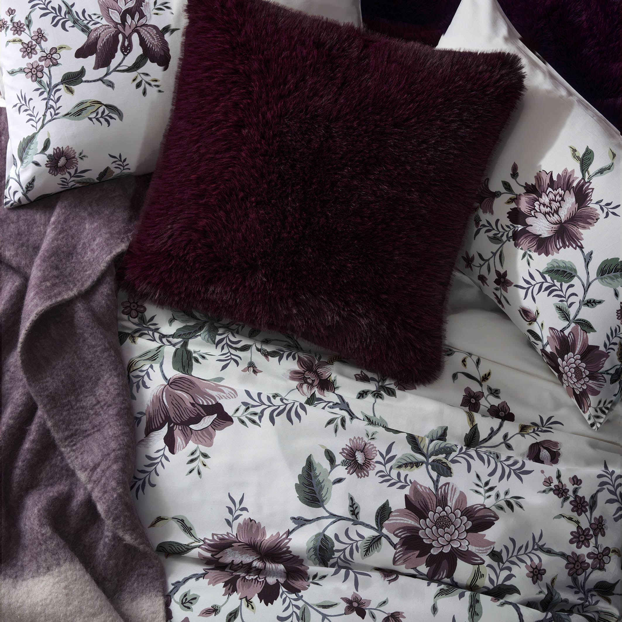 Laura Ashley Heaton Blackberry Purple Faux Fur Cream Cushion