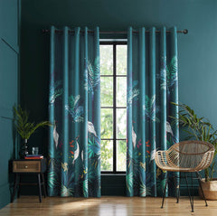 Teal Heron Readymade Curtains