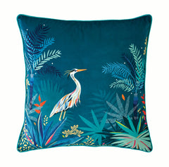 Heron Teal Velvet Cushion 50 x 50cm