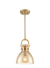 Horizon Pendant Brushed Brass With Amber Glass