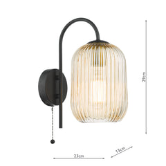 Idra Wall Light Matt Black and Champagne Ribbed Glass
