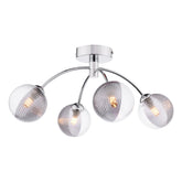 Izzy 4 Light Semi Flush Polished Chrome With Smoked/Clear Ribbed Glass