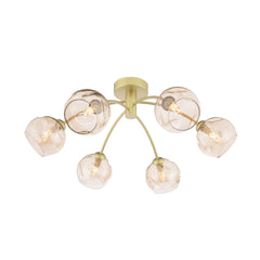 Izzy 6 Light Semi-Flush Matt Gold With Organic Amber Glass