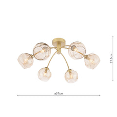 Izzy 6 Light Semi-Flush Matt Gold With Organic Amber Glass