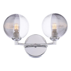 Izzy 2 Light Wall Light Polished Chrome With Smoked/Clear Ribbed Glass
