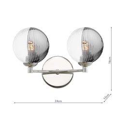 Izzy 2 Light Wall Light Polished Chrome With Smoked/Clear Ribbed Glass