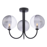 Jared 3 Light Semi Flush Matt Black With Smoked/Clear Ribbed Glass