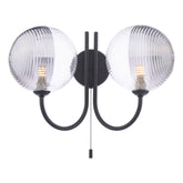 Jared 2 Light Wall Light Matt Black With Smoked/Clear Ribbed Glass