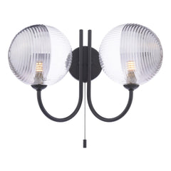 Jared 2 Light Wall Light Matt Black With Smoked/Clear Ribbed Glass