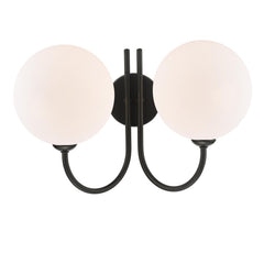 Jared 2 Light Wall Light Matt Black With Opal Glass