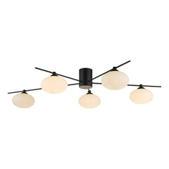 Jasper 5 Light Semi-Flush Matt Black and Opal Glass