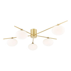 Jasper 5 Light Semi-Flush Satin Gold and Opal Glass