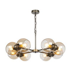 David Hunt Lighting Juno 8 Light Pendant In Antique Brass With Amber Glass