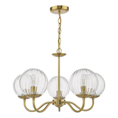 Jocelyn 5 Light Armed Pendant Natural Brass and Glass