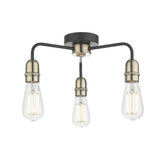 Kiefer 3 Light Flush Black & Antique Brass