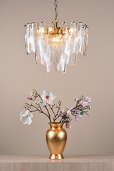 Kimmia 6 Light Pendant Natural Brass and Textured Glass