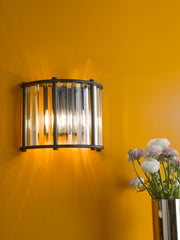 Kiran 2 Light Wall Light Satin Black and Crystal