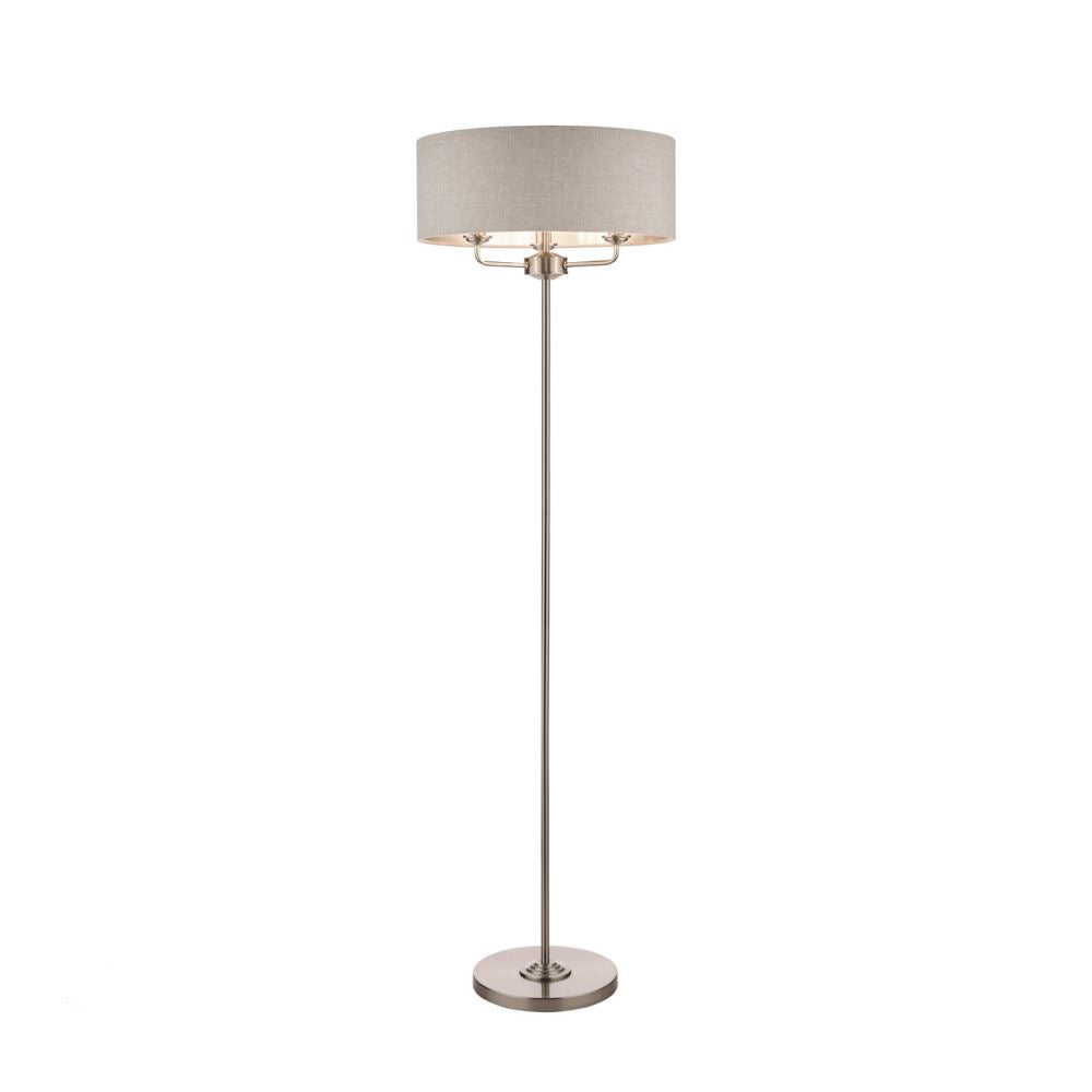 Laura Ashley Sorrento Brushed Chrome 3 Light Floor Lamp With Natural Shade