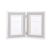 Laura Ashley Harrison Double Photo Frame Pale Charcoal Linen 4x6 Inch