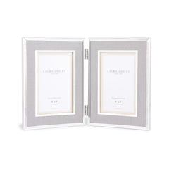 Laura Ashley Harrison Double Photo Frame Pale Charcoal Linen 4x6 Inch